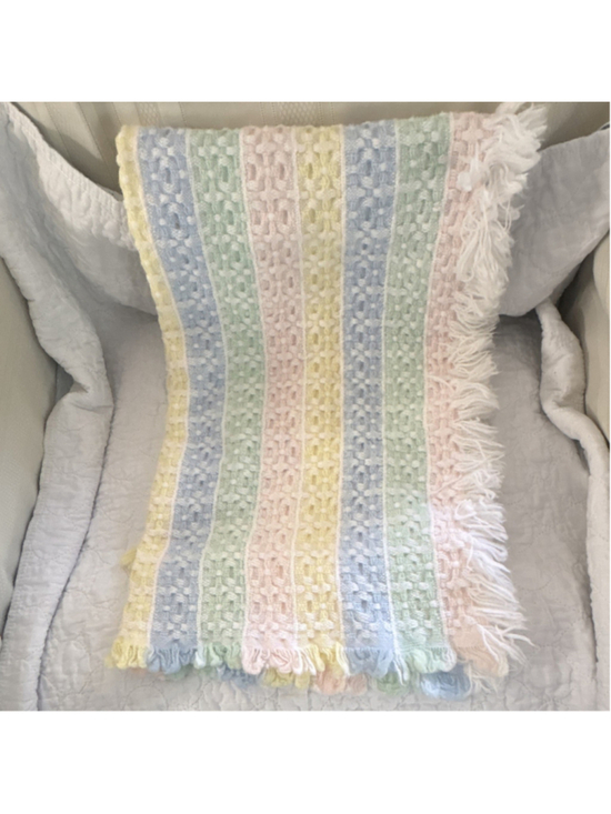 Unbranded Other - Pastel Striped Acrylic Knitted Crib Blanket with Fringe for Nursery